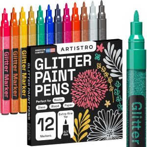 Feutres À Paillettes Pour Peinture Sur Roche,Pierre,Céramique,Verre,Bois,Tissu,Scrapbooking,Bricolage,Cartes,Coloriage. Lot De 12 Marqueurs Acryliques À Pointe Extra-Fine 0,7 Mm - Neuf