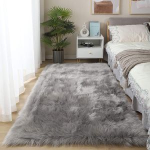 Eryi-Peau De Mouton Synthétique,Cozy Sensation Comme Véritable Laine Tapis En Fourrure Synthétique, Man-Made Luxe Laine Tapis De Canapé Coussin (75 X 120 Cm, Gris) - Neuf