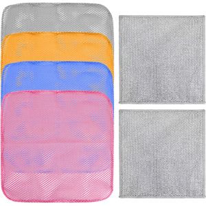KGABERY-Lot De 6 Chiffons De Nettoyage En Maille,Chiffon De Nettoyage Carré,Chiffon De Nettoyage Polyvalent,Outil De Nettoyage De Cuisine,Chiffon Doux Réutilisable - Neuf