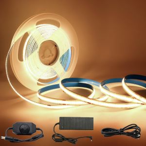 5m Bande LED COB 24V 3000K,COB Ruban led Blanc Chaud bande lumière Dimmable Haute Densité 320LEDs/m avec Variateur Adaptateur IP20 pour Chambre Cuisine Maison Décoration Intérieure - Neuf