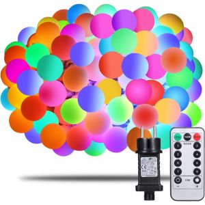 Aiou-Led Fée Cordes 10m 100 Led Globe Feux Avec Télécommande,Multicolore Etanche 8 Modes Jardin Patio Fête D'anniversaire Mariage Saint Valentin Décoration Eclairage - Neuf