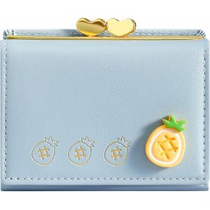 Le Portefeuille des femmes (Bleu) en Faux Cuir, Douce et Fraîche de Fruits de Modèle, de Jaune, de Petite Taille, avec de RFID de Blocage, 7 Fentes pour les Cartes, 1 projet de Loi Logement, 1 Fenêtre d'identification - Neuf