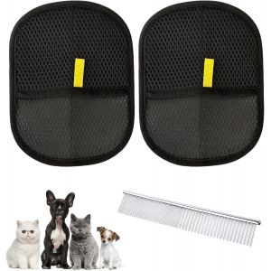 Fchhk-Lot De 2 Gants De Toilettage Pour Chat Et 1 Peigne, Gants D'élimination Statique Des Poils D'animaux, Gants De Lavage Double Face Pour Chien, Gants Polyvalents Et Brosse Pour L'épilation Des - Neuf