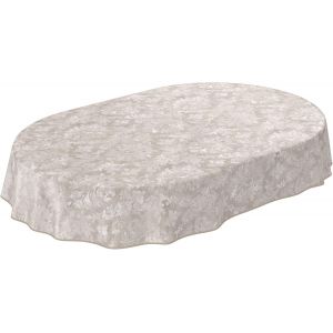 Nappe en toile cirée lavable pour le jardin de forme ronde ovale ou rectangulaire pour l`intérieur et l`extérieur motif baroque vrillé beigegris clair ovale 240 x 140 cm avec ourlet bordure - Neuf