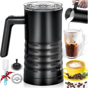 Mousseur &agrave; lait &eacute;lectrique 4 en 1, 580 ml Milk Frother en acier inoxydable, mousse de lait chaud et froid et chauffe-lait pour chocolat chaud, cappuccino, facile &agrave; nettoyer Noir - Neuf