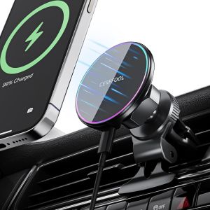 ChicSlick-15W Support Chargeur Téléphone Voiture Magnétique Pour Iphone16/15/14/13/12 Series Pour Samsung Xiaomi Oneplus Huawei Pour Magsafe Chargeur Sans Fil Rotation 360°[X502] - Neuf