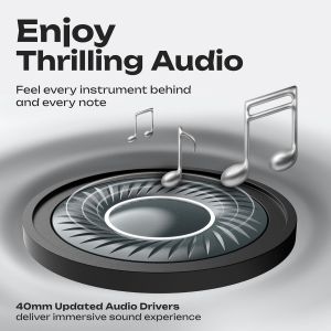 Casque Bluetooth sans Fil, 60H Dur&eacute;e de Lecture, Casque Bluetooth Pliable avec 4 EQ Musique Modes, Casque sans Fil avec Microphone, HiFi, Cache-Oreilles Confortables pour Voyage/T&eacute;l&eacute;phone - Neuf