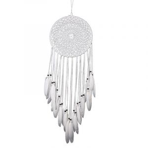 Capteur de rêves pendentif plume blanche décoration murale - Neuf