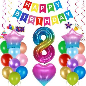 Decoration Anniversaire Fille 8 Ans, Ballon 8 Ans Anniversaire Violet, Multicolore Ballons Anniversaire Fille 8 Ans, Decoration 8 Ans Anniversaire Fille, Ballon 8 Ans Anniversaire Arc-En-Ciel - Neuf
