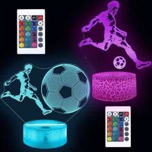 Cheng-Veilleuse Football Avec 2 Motifs, Football Lampe 3d Veilleuse &Agrave; Led, Football Veilleuse Enfant 16 Couleurs Avec T&eacute;l&eacute;commande Lampe De Nuit Pour Gar&ccedil;ons Filles Ados Hommes - Neuf