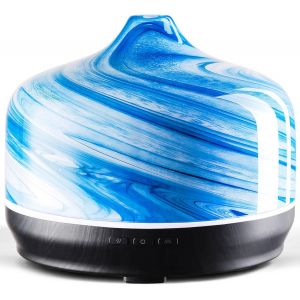 Verre Diffuseur D'ar&ocirc;mes 500ml, Diffuseur Pour Huiles Essentielles, Grand Humidificateur, Brume Fra&icirc;che Ultrasonique, 7 Changements De Couleur, Dure 15 &Agrave; 21 Heures Pour Appartement(Blue Ink) - Neuf