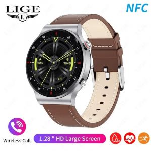 Lige-Montre Connectée De Sport Ecg + Ppg Pour Homme, Avec Appels Bluetooth, Écran Amoled Full Touch, Ndavid, Étanche, Pour Android Et Ios, 2023.Leather Silver.Nfc - Neuf