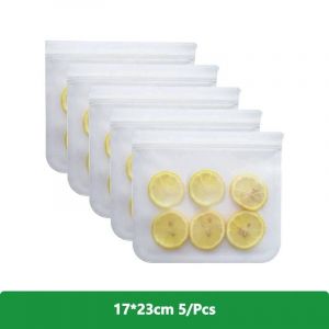 Sacs Réutilisables En Silicone À Fermeture Éclair,1/5/10 Pièces,Lavables Au Lave-Vaisselle,Sac De Congélation,Sac À Déjeuner,Sacs À Sandwich Sans Bpa Pour Le Stockage Des Aliments .17X23Cm 5Pcs. - Neuf