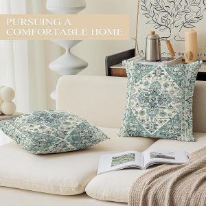 Cauc-Lot De 2 Housse De Coussin 40x40 Cm Boho Ethnique Vintage Housses Coussins D&eacute;coratifs Taie D'oreiller 16x16 Pouces Pour Maison Salon Chambre - Cyan Fonc&eacute; - Neuf