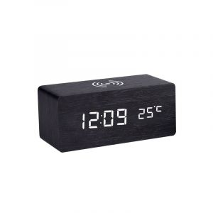 Reloj Digital De Madera Con Radio Fm, Estación De Carga Inalámbrica Rápida, Despertador, Pantalla Led, Regulador De Intensidad Continuo, Puerto Usb Y Temporizador De Apagado Automático. - Neuf