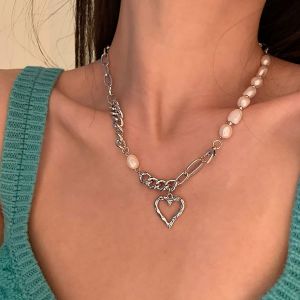 Kal-Collier Ras De Cou Coeur Collier Perle Baroque Collier Chaine Cable Collier Coeur Creux Collier Amour Collier Ras De Cou Perle Vintage Bijoux Chaine Pour Femmes Et Filles Cadeaux - Neuf