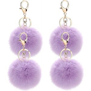 KAL-Lot De 4 Porte-Clés Pompon En Fausse Fourrure Pendantif Pour Sac À Main Voiture Bagage Porte-Clé Saint-Valentin Anniversaire - Neuf