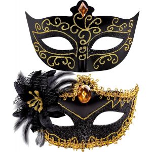 2 Pi&egrave;ces Couple V&eacute;nitien Masque Mascarade Masque Mascarade F&ecirc;te Masque Pour Femme Homme - Neuf