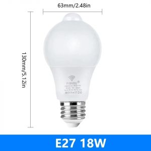 Kalsa-Ampoule Led Avec Capteur De Mouvement Pir E27, 2 Pièces, Ac220v 6w 9w 12w 15w 18w 20w, Veilleuse Marche/Arrêt Automatique Pour Salon, Éclairage De Stationnement Domestique,E27 18w,Cold White - Neuf