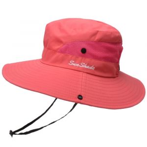 1 Pcs Rouge Queue De Cheval Chapeau De Seau, De Plein Air, Chapeau De Soleil, Protection Uv Pliable Maille Large Bord - Neuf