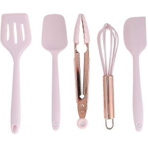 Lot De 5 Ustensiles De Cuisine En Silicone : Mini Spatule Et Fouet Avec Manche En Or Rose, Id&eacute;al Pour La P&acirc;tisserie Des Enfants. - Neuf