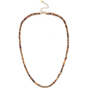 Collier Femme Oeil-De-Tigre 4mm Perles Facette De Pierre Naturelle Sautoir Ras De Cou Pierre Pr&eacute;cieuse Bijoux Collier Porte Bonheur Protection Crsital Energ&eacute;tique Cadeau Anniversaire - Neuf
