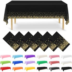Kalanka-Lot De 6 Nappes Rectangulaires Jetables En Plastique - 137 X 274 Cm - Dor&eacute; Et Noir - Pour F&ecirc;te, Fian&ccedil;ailles, Mariage, Bapt&ecirc;me, Anniversaire - Neuf