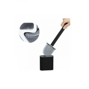 Brosse WC et support en silicone TPR, brosse WC amovible à long manche, fixation au sol/mur avec base filtrante, pour les coins et les petits espaces entre les toilettes et le mur - Neuf