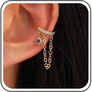 Kal-Boucles D'oreilles Boho Saphir Étoile Boucles D'oreilles Chaîne Cristal Boucles D'oreilles Clip Cz Tassel Boucles D'oreilles Clip Or Boucles D'oreilles Clip Cartilage Bijoux Pour Femmes Et - Neuf