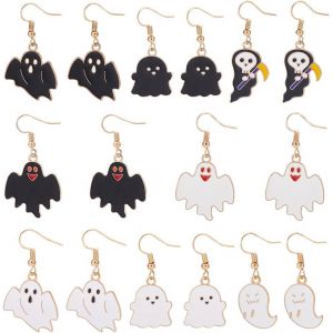 Kal-8 Paire De Boucles D'oreilles Pendantes Halloween En Acrylique Noir Blanc Fant&ocirc;me Squelette Cr&acirc;ne Crochet Boucles Ensemble De Bijoux Boucles Pour Femmes Filles F&ecirc;te Cadeau Avec Bo&icirc;te - Neuf