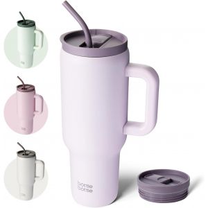 Gjfty-Tasse Isotherme 1200 Ml, Mug Avec Paille Et Poignée, Tasse Avec Paille Sous Vide En Acier Inoxydable Pour Cadeaux, Fêtes, Bureau, Café (Violet) - Neuf