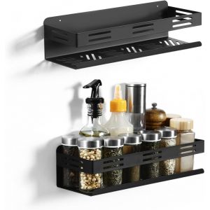 TIANYI-Etag&egrave;re &Agrave; &Eacute;pices En M&eacute;tal Noir, 2 Pi&egrave;ces Kitchen Shelf, Etagere Epices Cuisine Murale, Deux M&eacute;thodes D'installation, Etagere Epices Murale Convient &Agrave; Un Large &Eacute;ventail De Sc&eacute;narios - Neuf