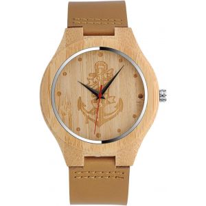 Eryi-Montre En Bois Original Homme, Avec Sangle En Cuir Pleine, Le Bois De Bambou Design, Montre À Quartz Symbole Infini, Marron - Neuf