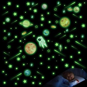 TRAHOO-Lot de 849 étoiles lumineuses, chambre d'enfant, astronaute, planètes, étoiles lumineuses, ciel étoilé, autocollants muraux fluorescents, autocollants muraux garçons et filles - Neuf