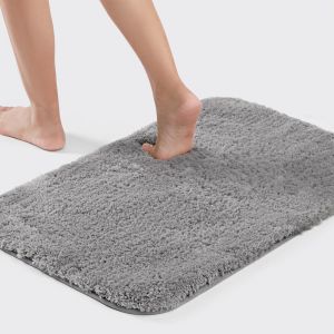 Kal-40 X 60cm Tapis De Bain En Microfibre Lavable En Machine Tapis De Bain Très Absorbant Tapis De Sol De Salle De Bain Antidérapant À Séchage Rapide Gris - Neuf