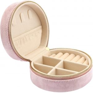 Mini Bo&icirc;te &Agrave; Bijoux De Voyage En Velours Pour Femmes, Bo&icirc;te &Agrave; Bijoux De Voyage Adapt&eacute;e Aux Filles Et Aux Femmes, Petite Bo&icirc;te De Rangement Pour Bagues, Boucles D'oreilles Et Colliers, Rose - Neuf