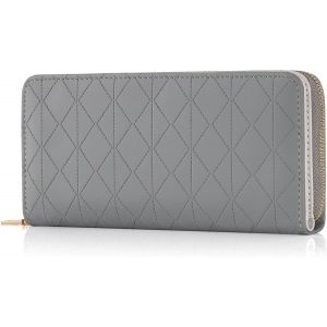 CAUC-Portefeuille Femme Grande Capacit¿¿ Porte Monnaie Femme Portefeuilles et Porte-Cartes Long Format avec Nombreux Compartiments et Porte-Cartes, Gris - Neuf
