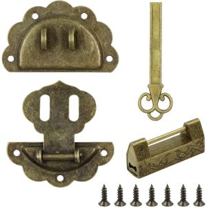 Cadenas Loquet Hasp Boucle Serrure - Vintage Design Alloy Latch Retro Style Mini avec vis et cl&eacute;, &agrave; verrou r&eacute;tro pour bo&icirc;te bijoux en bois Tiroir Bo&icirc;te Armoire d&eacute;corative, d&eacute;coratifs cabinet - Neuf