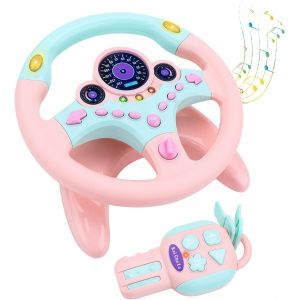 ERYI-Volant Voiture Enfant Simulateur De Conduite Enfant Volant Porte Clé Avec De Rotation À 360°, Des Fonctions Sonores Et Lumineuses (Rose) - Neuf