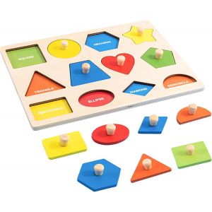 KAL-Forme Géométrique Puzzle À Encastrement Montessori Forme Bouton Bébé De Puzzle En Bois Géométrique Planche Apprentissage Encastrement Et Couleurs Pour Enfants - Neuf