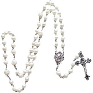 Kales-Collier Catholique De Perles De Chapelet De Perlés Blanches Long Collier De Perles De Prière Sainte Collier De Perles De Rosaire En Verre Avec Charme Croix De Médaille Crucifix Pour Femmes - Neuf