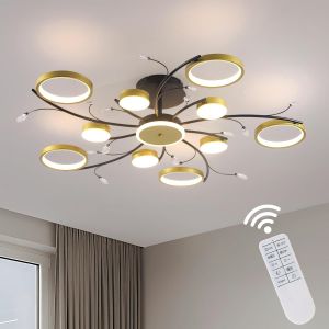 Plafonnier Led En Forme De Fleur Moderne Luminaire Rond Cr&eacute;atif Lustre Plafonniers Avec T&eacute;l&eacute;commande Intensit&eacute; Variable Pour Le Salon La Chambre Salle &Agrave; Manger Ou Cuisine 10+1 T&ecirc;tes - Neuf