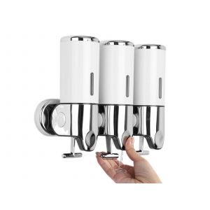Distributeur de savon mural &agrave; 3 compartiments en acier inoxydable 1500 ml blanc - Neuf
