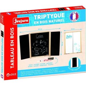 Tableau Triptyque Mural En Bois Naturel - Jeujura - Ardoise Centrale Et Volets Craie/Feutre, Accessoires Inclus, 82x56 Cm - Neuf