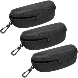 3 Pièces Étui Lunettes Rigide, ¿Noir Lunettes À Fermeture Éclair Étui À Lunettes De Soleil Étui À Lunettes Semi-Rigide Avec Fermeture Éclair Mousqueton En Plastique Pour Homme Femme - Neuf