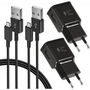 Eryi-Lot De 2 Chargeurs Rapides Usb Avec Câble De Charge Micro Usb De 1,5 M Pour Samsung Galaxy S7/S6/S2 S3/S4/S5 Edge/J3/J7/Note 5, Note 4, Lg Stylo 2 3 Plus, Moto G5/E6/E5/E4 - Neuf