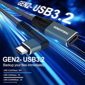 TIANYI-C&acirc;ble d'extension USB C de 2M, c&acirc;ble d'extension &agrave; angle droit de type C, USB 3.2 (10 Gbit/s) m&acirc;le vers femelle pour MacBook Pro, iPad Pro, Dell XPS, Nintendo Switch, ordinateur portable, - Neuf