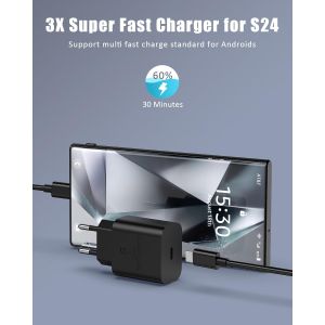 Chargeur Usb C Charge Rapide,1 Pack Chargeur Usb C 20w Et C&acirc;ble Prise Type C Compatible Avec Galaxy S23/S24/S22/S21 Ultra/S20/S20+/Note 20/10/9/8/A73/A53/A52,Mural Alimentation Secteu - Neuf