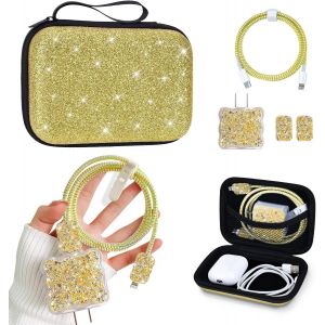 Thef-Sac Électronique Paillettes Brillantes Avec Protecteur De Câble Kit, Rangement Sac Portable Organisateur Accessoires Pour Écouteurs Chargeur Câble Type-C, Pochette Câble De Voyage Antichoc Imper - Neuf