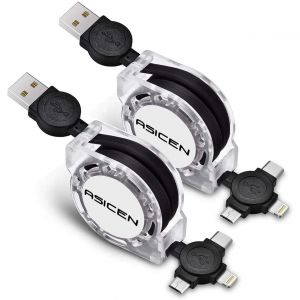 C&acirc;ble Multi USB R&eacute;tractable[2Paquet 1M], 3 en 1 C&acirc;ble de Chargeur Rapide, C&acirc;ble USB Universel Multi Embout avec iP/Type C/Micro USB pour iPhone,Samsung Galaxy,LG,HTC,Sony,Pixel,Xiaomi - Neuf